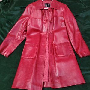 Long red leather jacket
